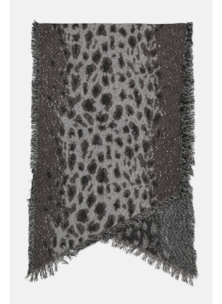 Women Animal Print Sequins Scarfs 180 L x 70 W cm, Grey Combo