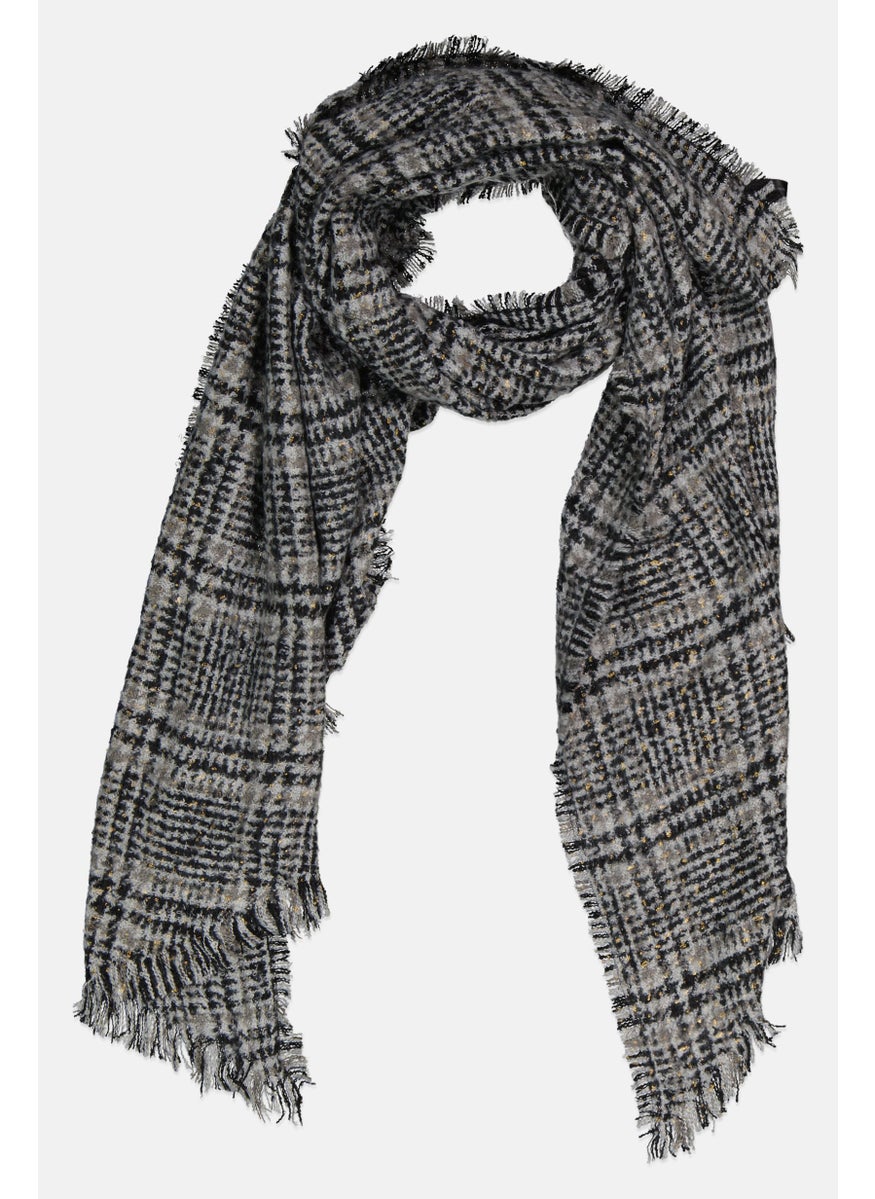 Women Boucle Plaid Scarf 190 x 70 cm, Black Combo