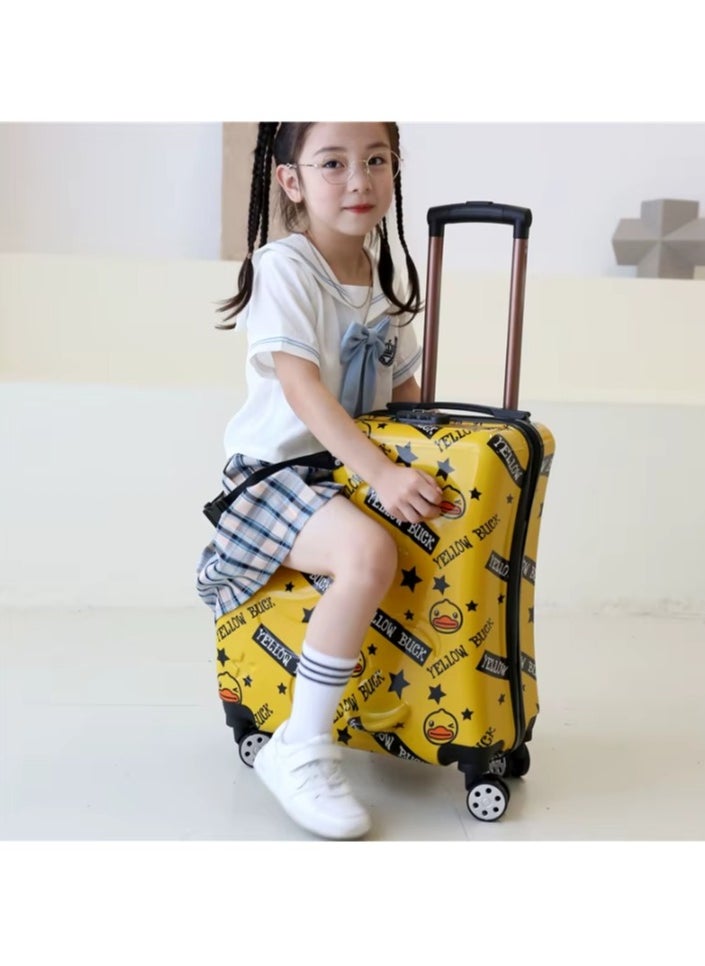 Kids Ride-On Travel Suitcase with Wheels - Spinner Carry-On Trolley Case with Password Lock, Universal Wheels for Ages 1-6