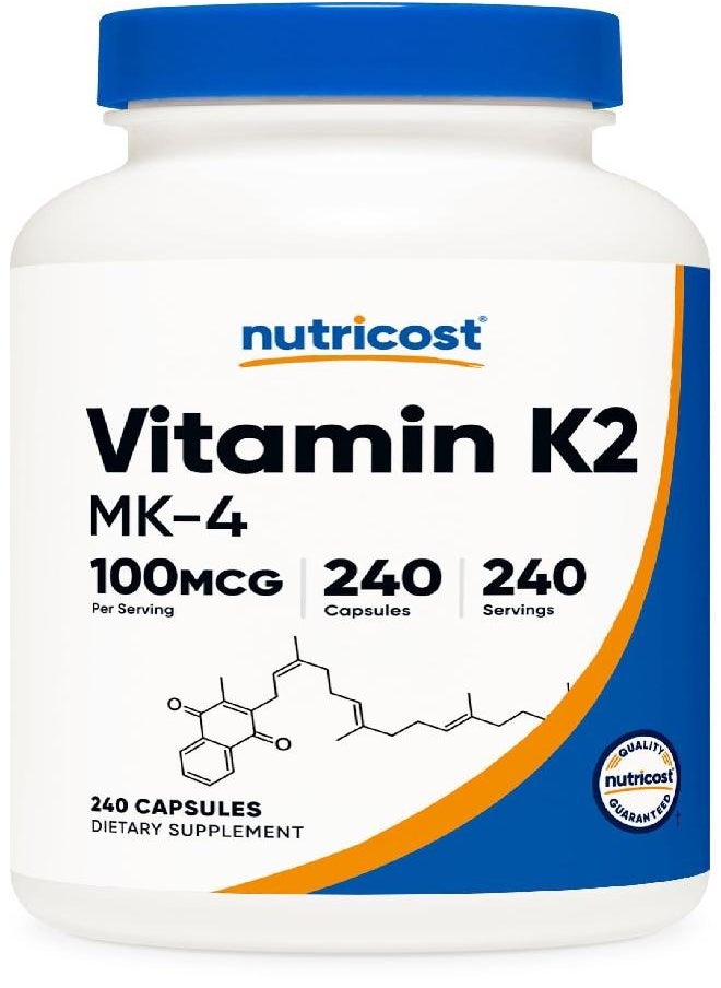 Nutricost Vitamin K2 (MK4) 240 Capsules (100mcg) - Gluten Free and Non-GMO