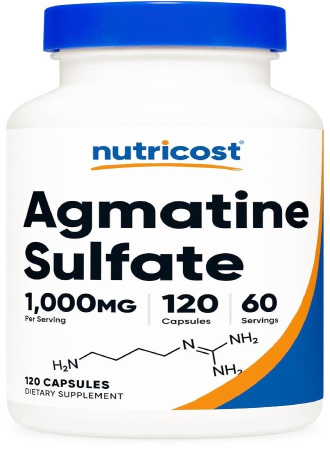 Nutricost Agmatine Sulfate 1000mg, 120 Capsules - Gluten Free, Non GMO, 500mg Per Capsule