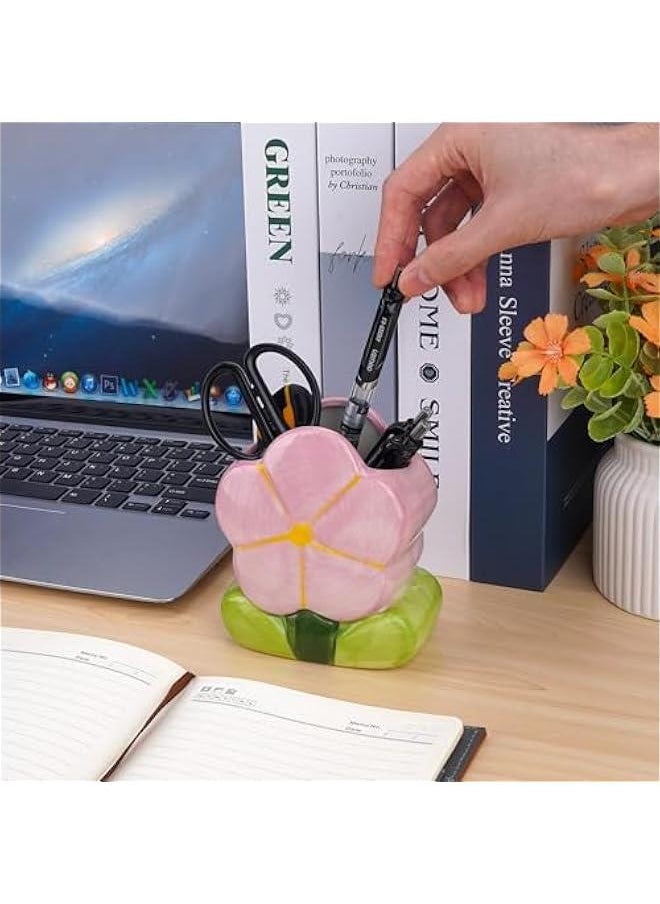 Flower Pen Holder, Pencil Holder for Desk, Makeup Brush Holder, Cute Home Decoration, for Countertop, Vanity Table, Desk, Organizer for Bathrooms (Purple)