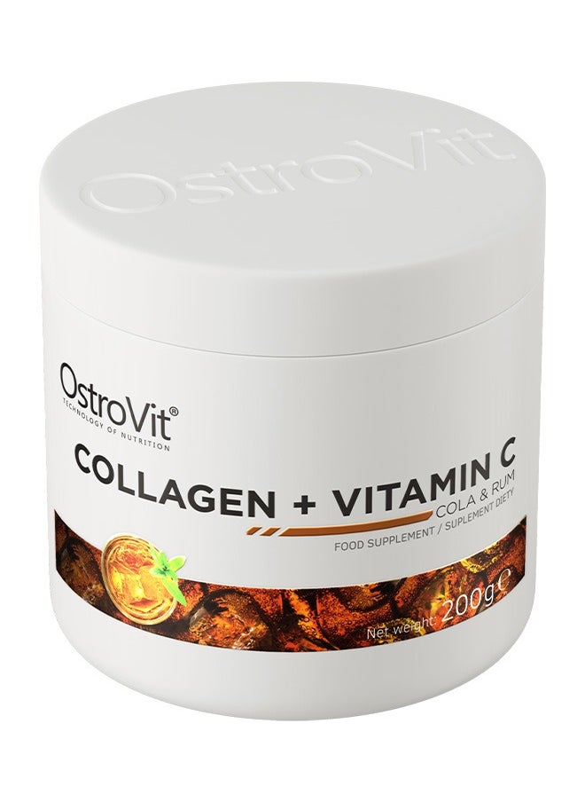 Collagen Vitamin C Supplement 200g - Cola & Rum Flavour Powder, Supports Skin, Hair, Nails & Joint Health, With Added Vitamin C for Enhanced Absorption