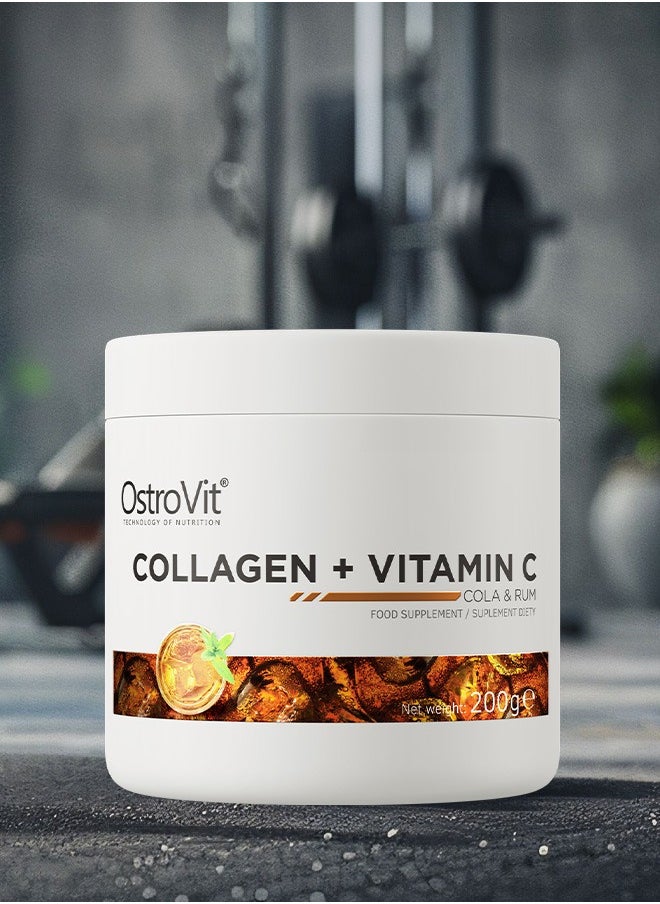 Collagen Vitamin C Supplement 200g - Cola & Rum Flavour Powder, Supports Skin, Hair, Nails & Joint Health, With Added Vitamin C for Enhanced Absorption