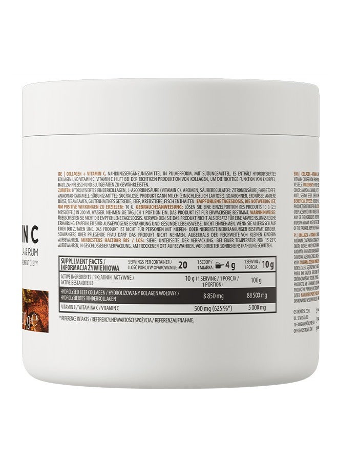 Collagen Vitamin C Supplement 200g - Cola & Rum Flavour Powder, Supports Skin, Hair, Nails & Joint Health, With Added Vitamin C for Enhanced Absorption