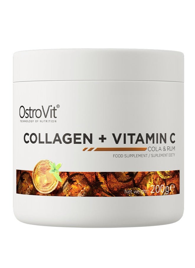 Collagen Vitamin C Supplement 200g - Cola & Rum Flavour Powder, Supports Skin, Hair, Nails & Joint Health, With Added Vitamin C for Enhanced Absorption