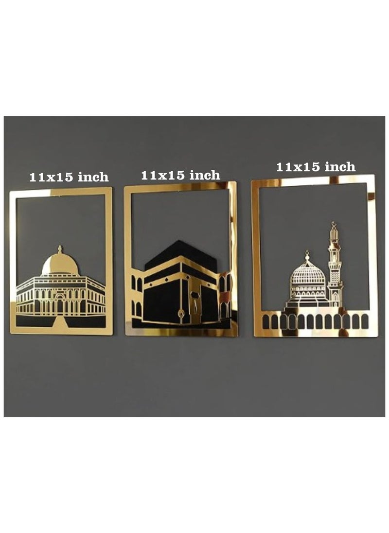 InstaArt Set of Masjid Al Aqsa, Masjid Al-Haram & Masjid An-Nabawi Islamic Wall Art Pack of 3