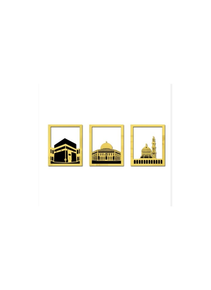 InstaArt Set of Masjid Al Aqsa, Masjid Al-Haram & Masjid An-Nabawi Islamic Wall Art Pack of 3