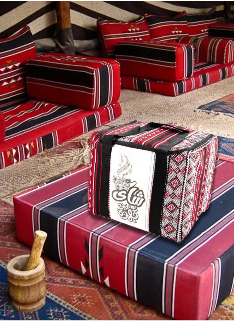 Canvas Tea & Coffee Travel Bag with Heritage Pattern, Zipper Cover and Handle, Picnic and Capming Bag