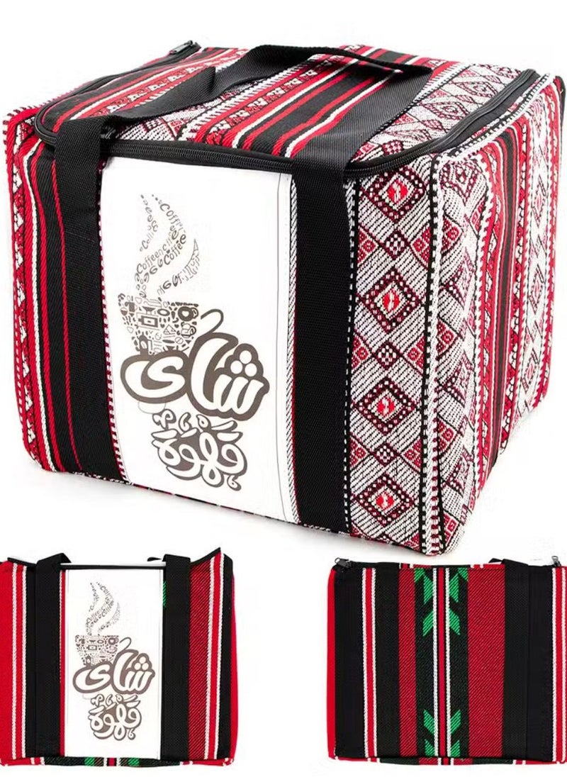 Canvas Tea & Coffee Travel Bag with Heritage Pattern, Zipper Cover and Handle, Picnic and Capming Bag