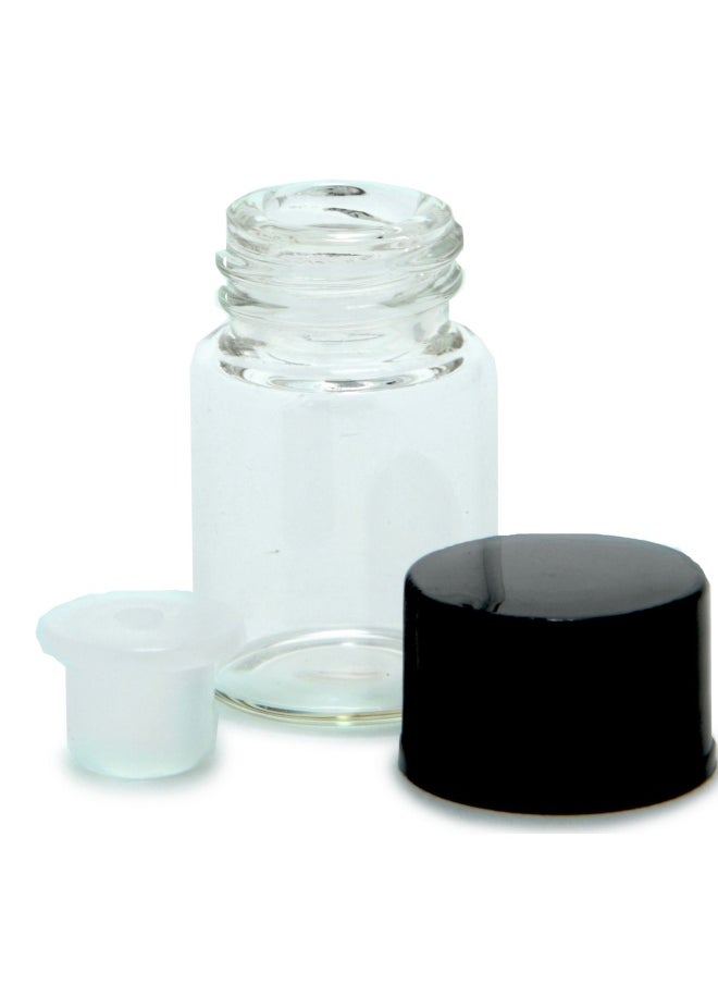 24 Clear 1 Ml 1 4 Dram Glass Bottles With Orifice Reducers And Black Caps