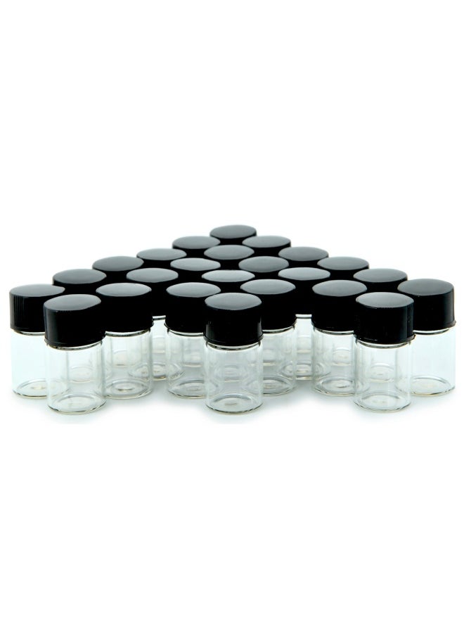 24 Clear 1 Ml 1 4 Dram Glass Bottles With Orifice Reducers And Black Caps