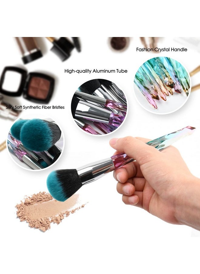 Makeup Brushes Crystal Handle Set Tenmon 10 Pcs Crystal Transparent Handle Kabuki Powder Foundation Brush Concealer Eye Shadow Eyeliner Eyebrow Brush (Green)