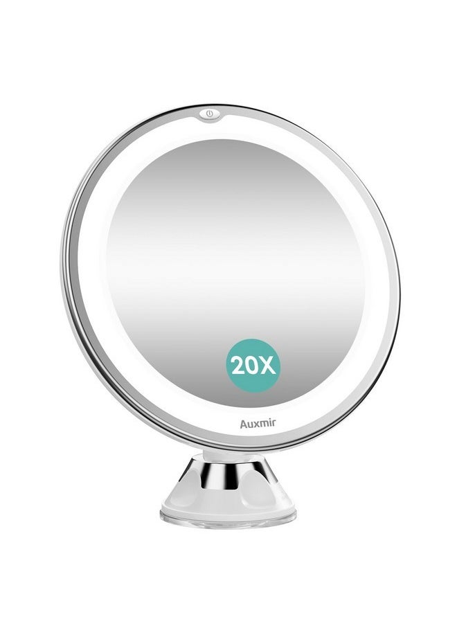 Upgraded 20X Magnifying Lighted Makeup Mirror With 2-Level Brightness, Vanity Mirror With Power Suction Cup, 360° Swivel, Portable Bathroom Mirror For Home Travel, White