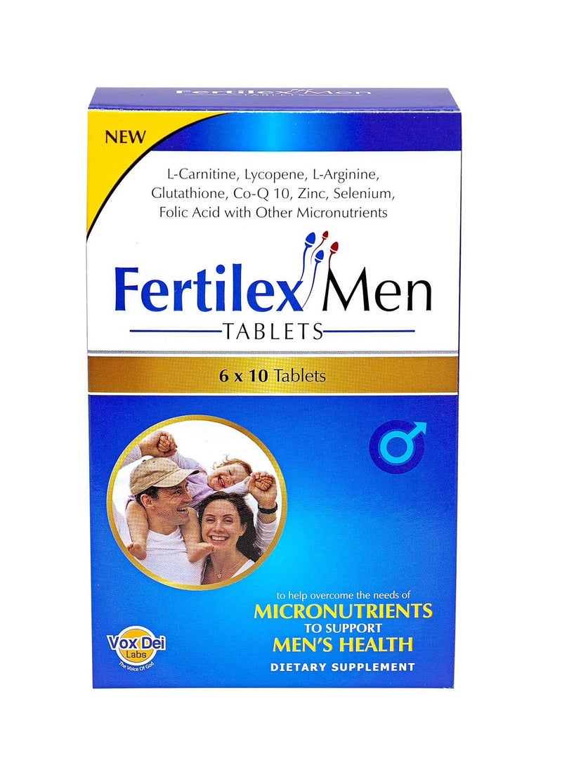 Fertilex Men Tablets - 60 Tablets | Enriched with L-Carnitine, Lycopene, L-Arginine, Glutathione, CoQ10, Zinc, Selenium, Folic Acid & Micronutrients