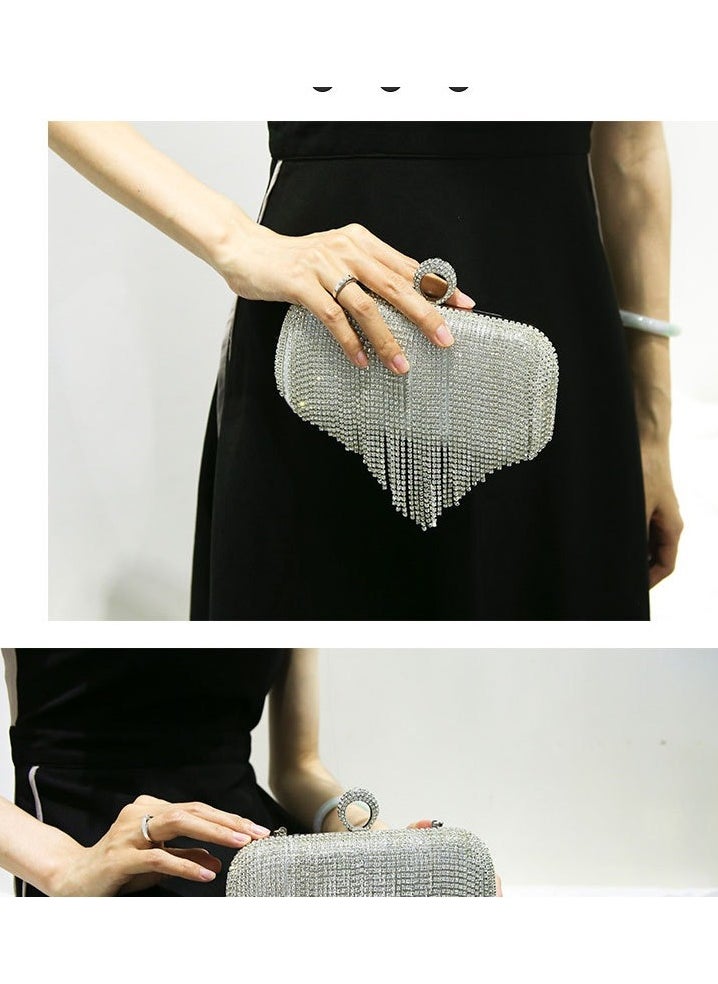 Evening Clutch Bag with Tassels, Rhinestone-Embellished Handbag, Bridal Crossbody Purse for Women, Party and Wedding Handbag