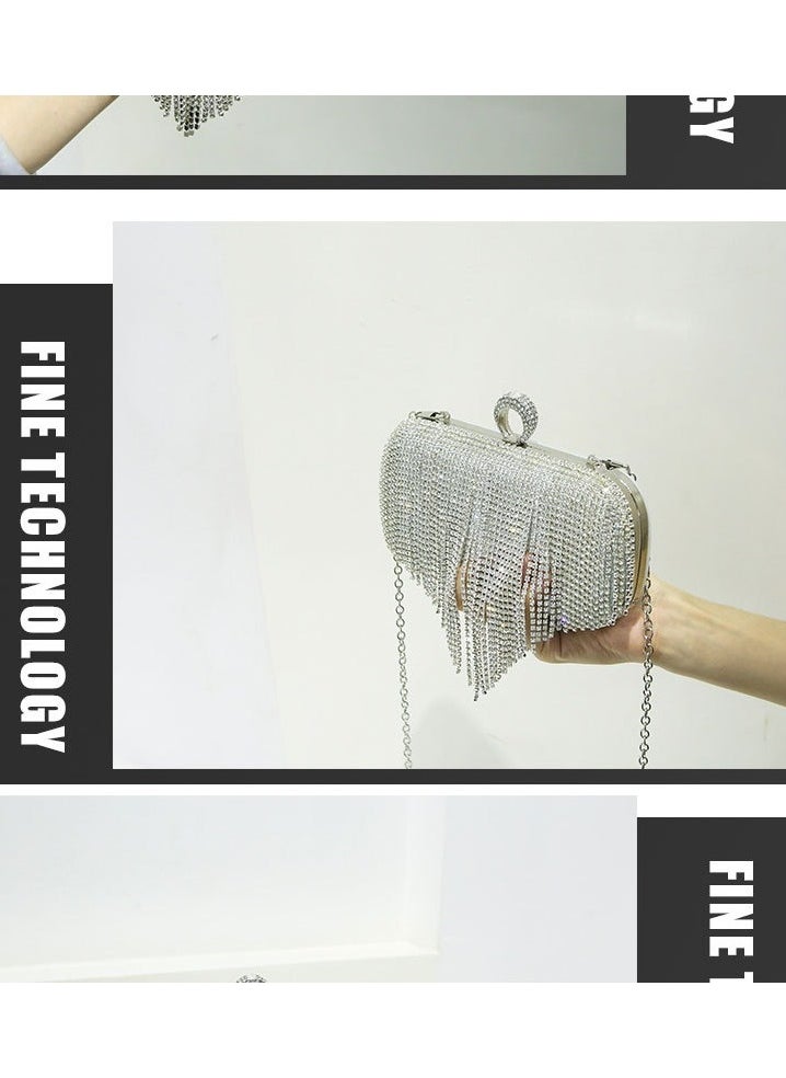 Evening Clutch Bag with Tassels, Rhinestone-Embellished Handbag, Bridal Crossbody Purse for Women, Party and Wedding Handbag