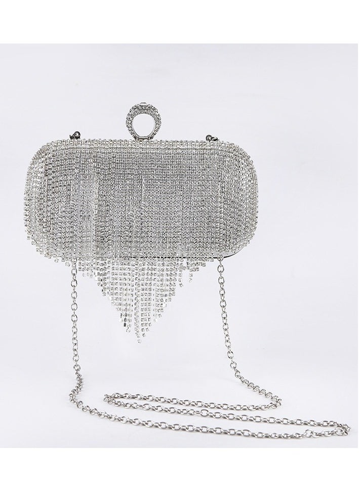 Evening Clutch Bag with Tassels, Rhinestone-Embellished Handbag, Bridal Crossbody Purse for Women, Party and Wedding Handbag