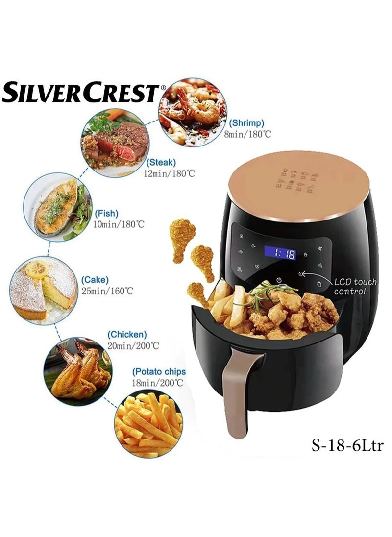 Silver Crest 6L, Multifunctional Air Fryer Smart Touch Screen Control Digital Electric Deep Oven