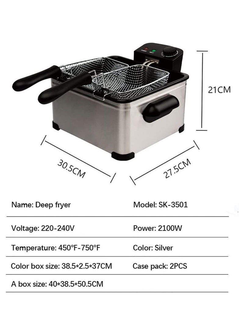 Deep Fryer, 2100W Stainless Steel Fryer with Heating Element, Triple Basket, Cup Oil Container & Lid with View Window, Adjustable Temperature & Timer, for Kitchen & Restaurant