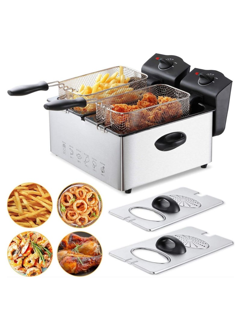 Electric Deep Fryer Double Bowl Capacity Stainless Steel Cold Zone Technology.