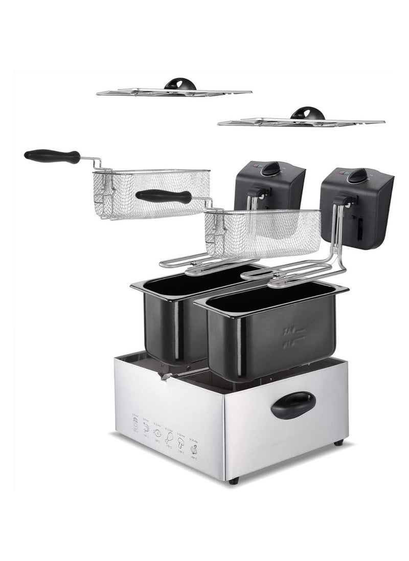 Electric Deep Fryer Double Bowl Capacity Stainless Steel Cold Zone Technology.