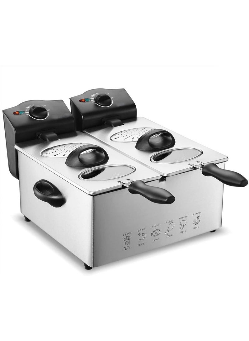 Electric Deep Fryer Double Bowl Capacity Stainless Steel Cold Zone Technology.