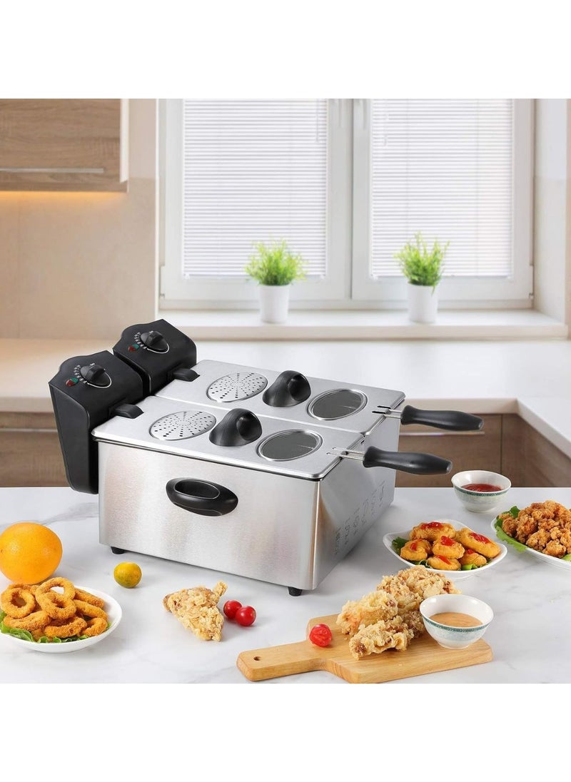 Electric Deep Fryer Double Bowl Capacity Stainless Steel Cold Zone Technology.