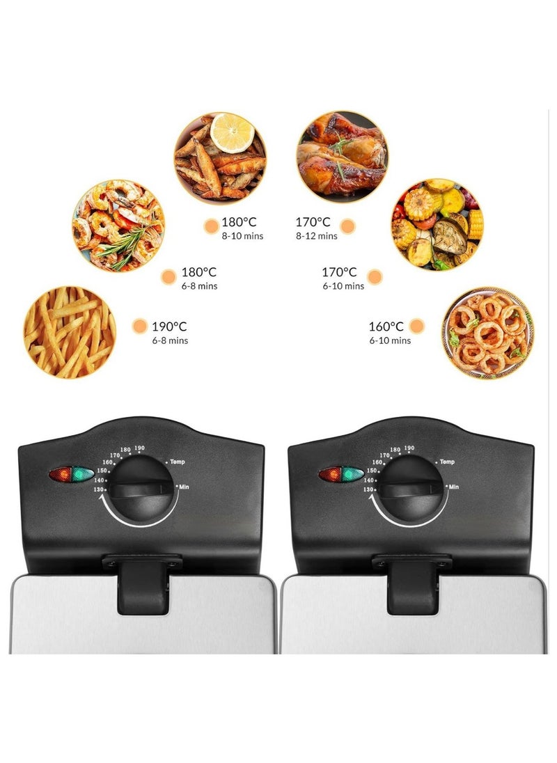 Electric Deep Fryer Double Bowl Capacity Stainless Steel Cold Zone Technology.