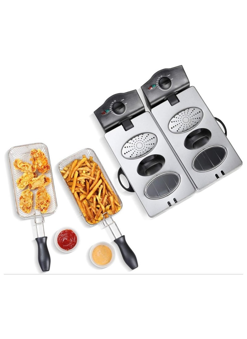 Electric Deep Fryer Double Bowl Capacity Stainless Steel Cold Zone Technology.