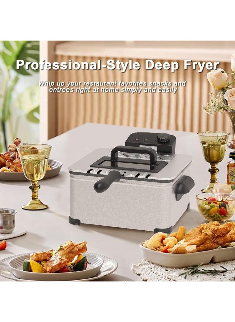 Electric Deep Fryer, 5 Liter/20 Cup with 3 Frying Baskets, Adjustable Temperature, Viewing Window, Stainless Steel, 100 Count 8 Inch Fryer Paper.