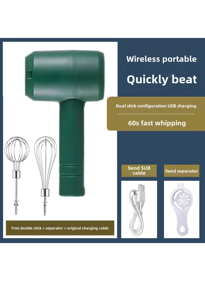 Cordless Electric Egg Beater Rechargeable Mixer[Double stick] dark green [Double stick] dark green