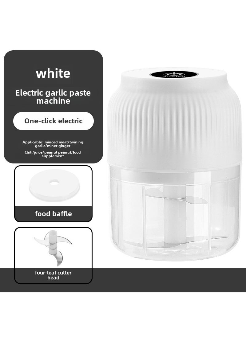 Electric Multi-Function Garlic Masher Mini Food ProcessorWhite 300 ml +4 leaf knife White 300 ml +4 leaf knife