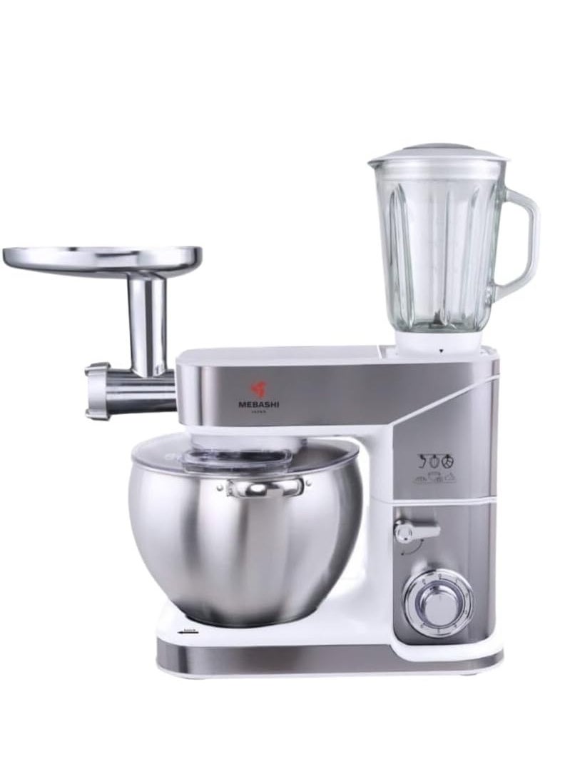 MEBASHI 3-in-1 Stand Bowl Mixer, 10 L Capacity, Meat Grinder, Blender, Full Copper Motor 2000 W, (ME-SBM1110) (White)