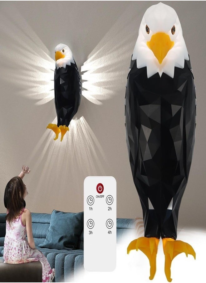 Bald Eagle Wall Light, Animal Bird Wall Night Light, Magnetic Led Wall Mounted Eagle Lamp, with Remote Control, USB Charging, Battery Operated & Removable Charging Eagle Light for Indoors