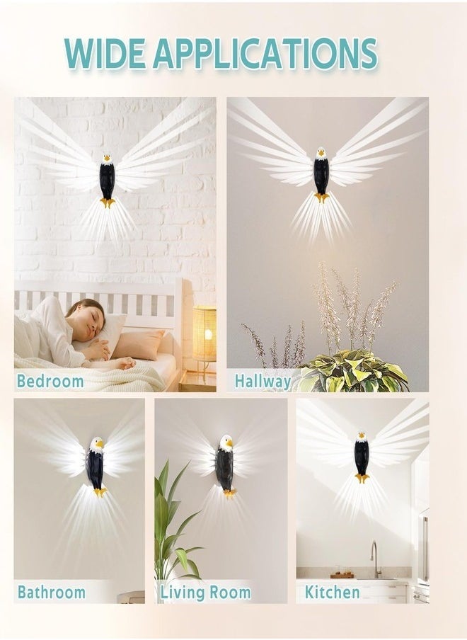 Bald Eagle Wall Light, Animal Bird Wall Night Light, Magnetic Led Wall Mounted Eagle Lamp, with Remote Control, USB Charging, Battery Operated & Removable Charging Eagle Light for Indoors