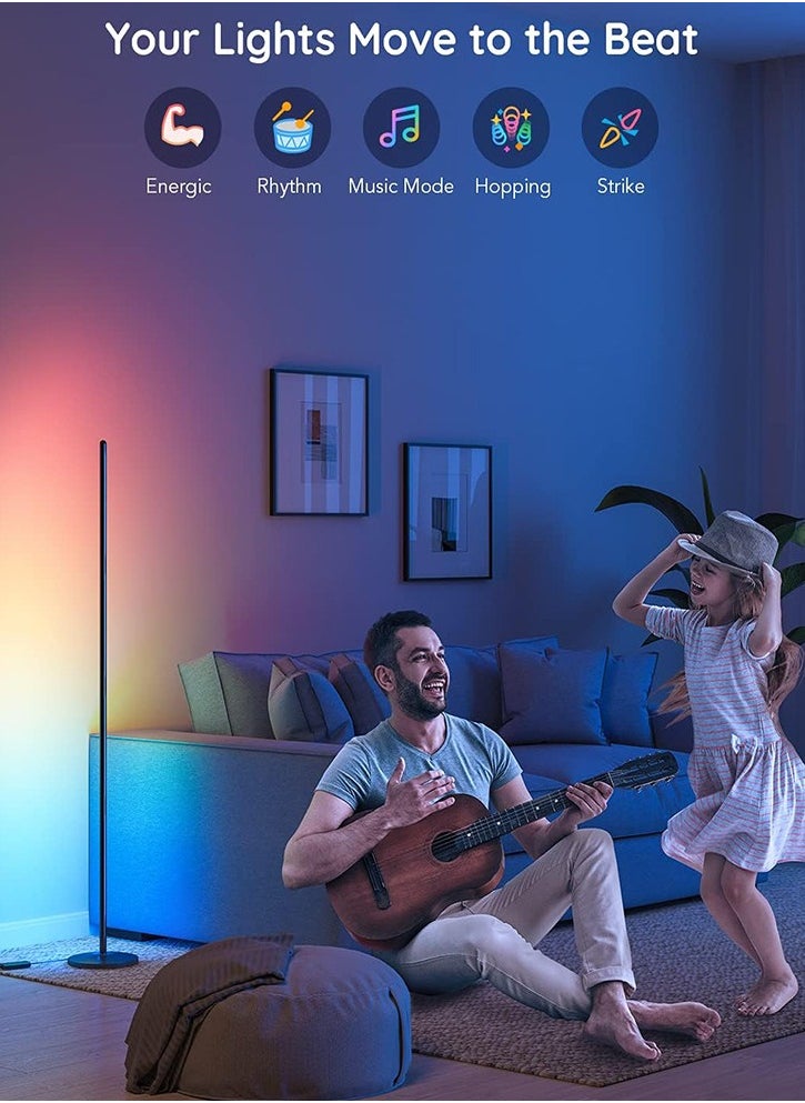 RGBIC Floor Lamp, LED Corner Lamp, Smart Modern Floor Lamp with Music Sync and 16 Million DIY Colors, Color Changing for Bedroom Living Room Black