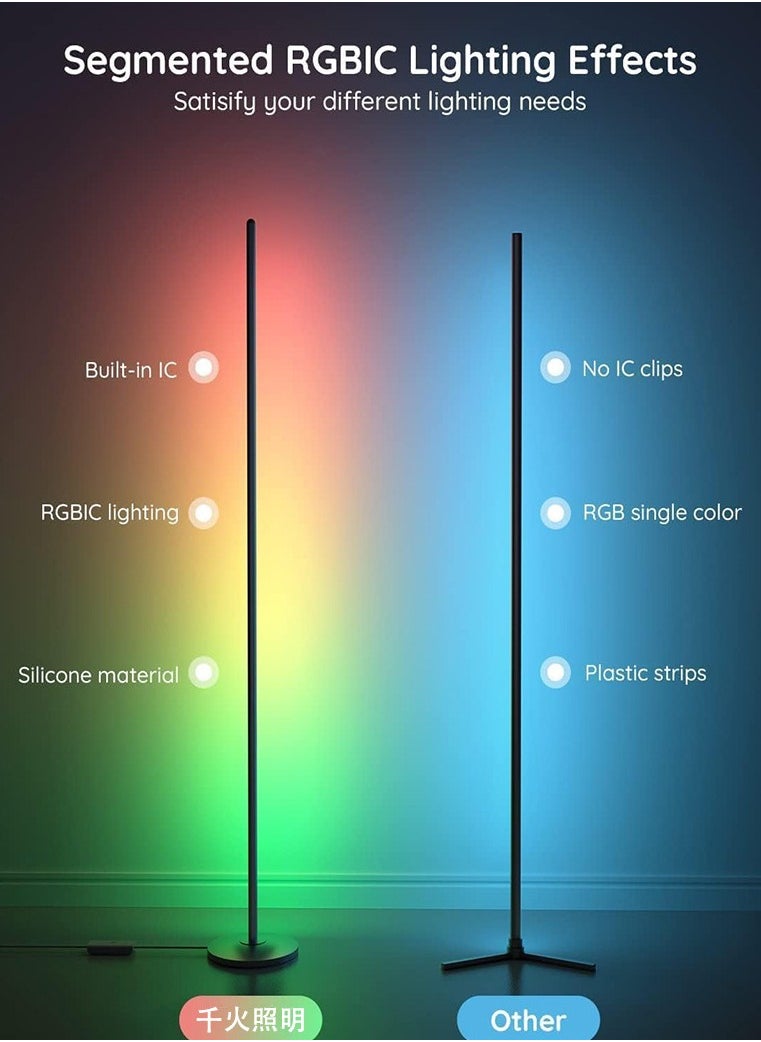 RGBIC Floor Lamp, LED Corner Lamp, Smart Modern Floor Lamp with Music Sync and 16 Million DIY Colors, Color Changing for Bedroom Living Room Black