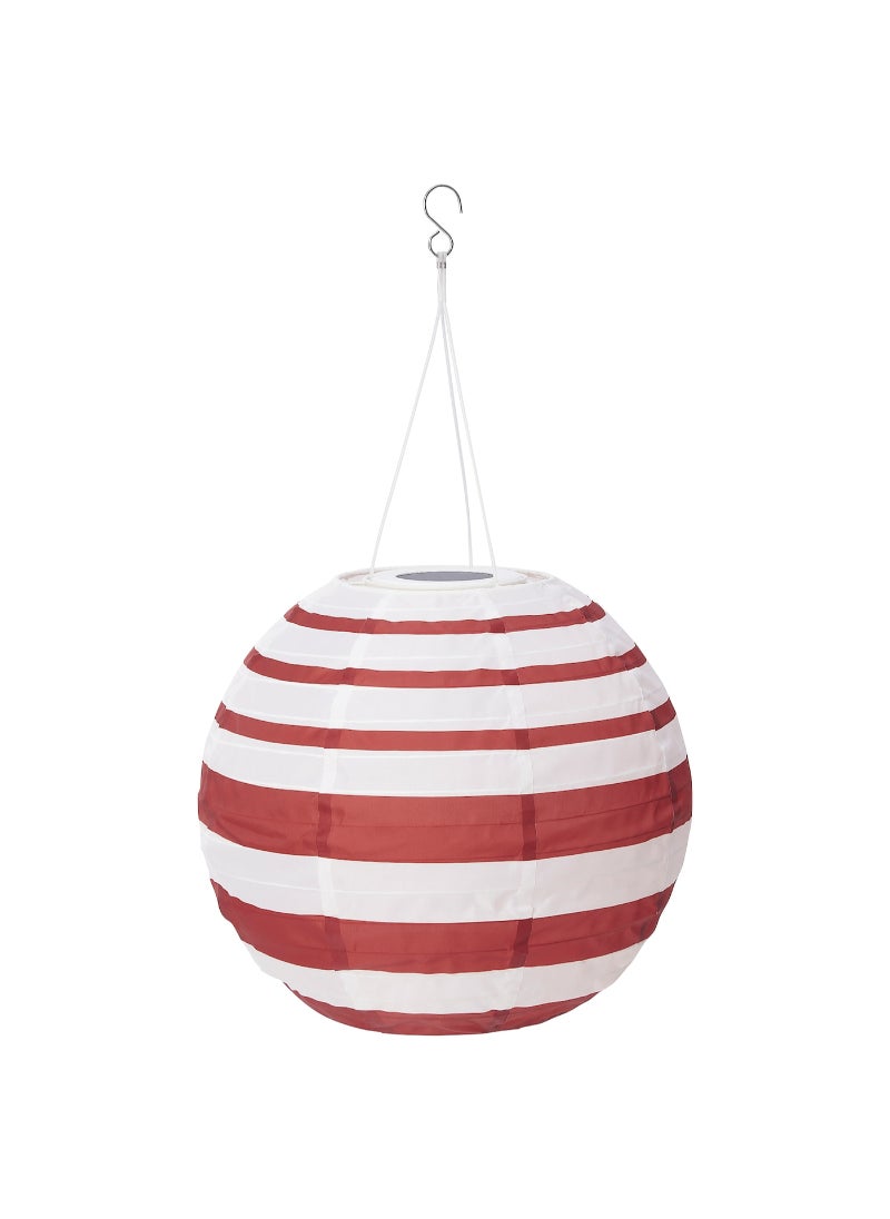 LED solar powered pendant lamp outdoor globe red stripe 30 cm