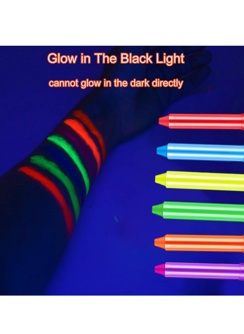 12 Pieces Glow Blacklight Face & Body Paint Makeup, Glow in The Dark Face Painting Kit Neon Paint Sticks for Kids Adult Halloween Glow Party