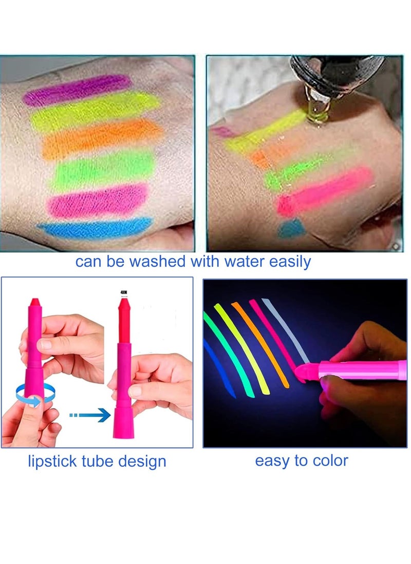 12 Pieces Glow Blacklight Face & Body Paint Makeup, Glow in The Dark Face Painting Kit Neon Paint Sticks for Kids Adult Halloween Glow Party