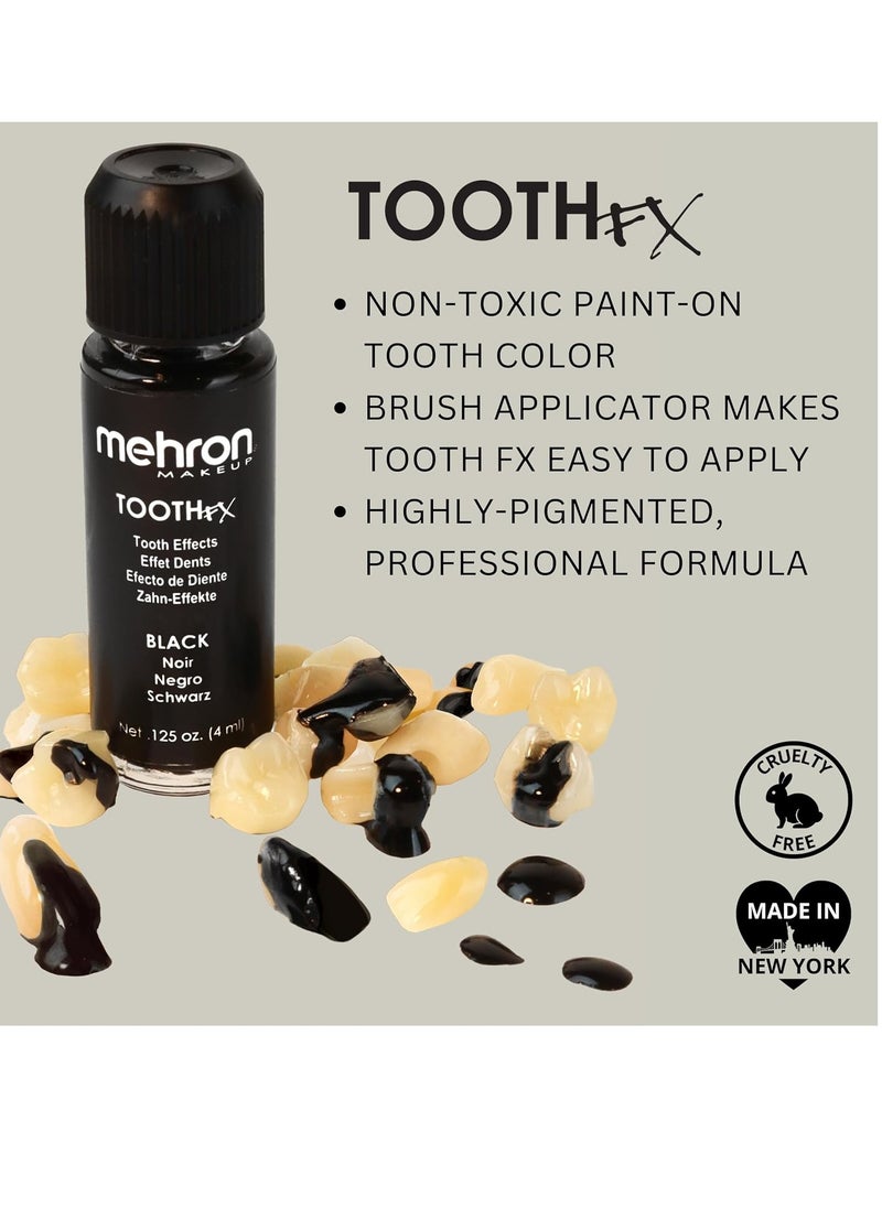 Mehron Makeup Tooth FX Black | Temporary Black Tooth Paint | Perfect for Creating Black Out Tooth Makeup, Rotten Teeth Makeup, & Missing Teeth SFX for Halloween, Cosplay, & Theater .125 oz (4 ml)