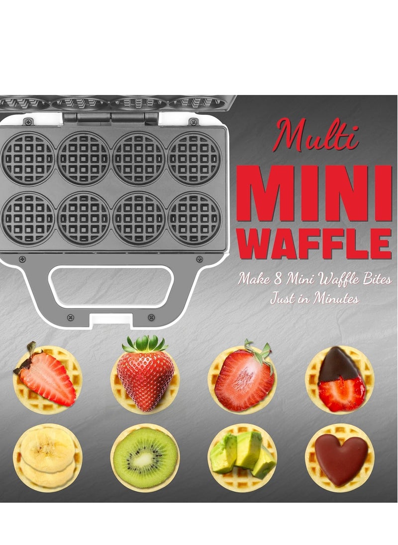 SugarWhisk Mini Waffle Maker for Kids, 8x2” Tiny Waffle Bites, Compact & Easy to Use, Non-Stick, White