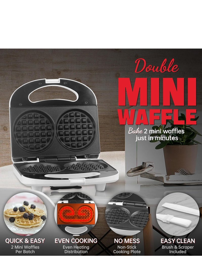 SugarWhisk Double Mini Waffle Maker & Chaffle Iron, 2 x 4-Inch Non-Stick Plates for Waffles, Keto & More