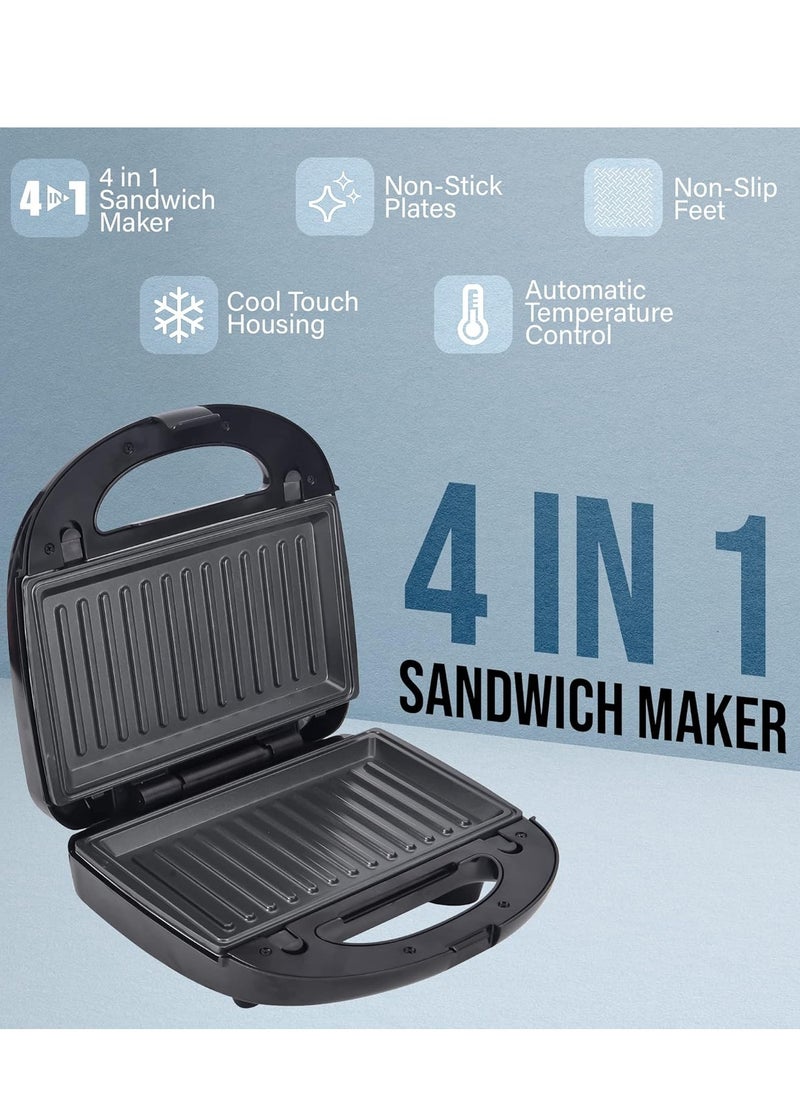 Belaco 4-in-1 Sandwich Maker, Non-Stick Plates, Panini & Waffle Maker, Easy Clean, Detachable, Temperature Control