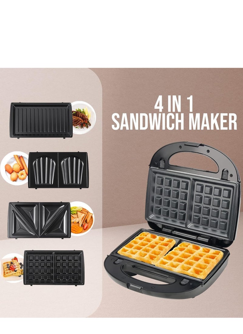 Belaco 4-in-1 Sandwich Maker, Non-Stick Plates, Panini & Waffle Maker, Easy Clean, Detachable, Temperature Control