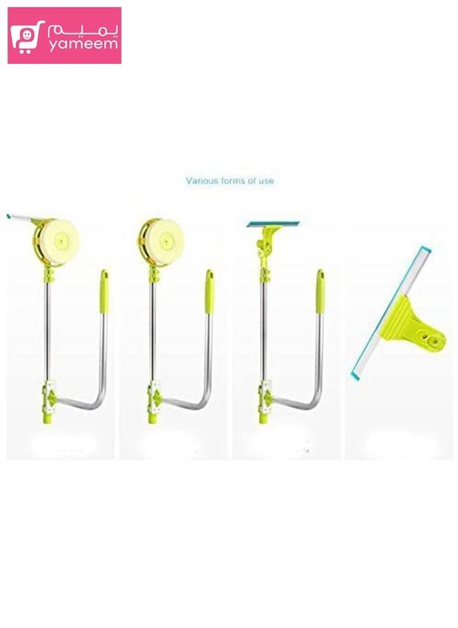 Telescopic Window Cleaner Double Faced Glass Cleaning Kit Extending Wash Head with Pole, Squeegees and Sponges