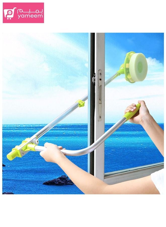 Telescopic Window Cleaner Double Faced Glass Cleaning Kit Extending Wash Head with Pole, Squeegees and Sponges