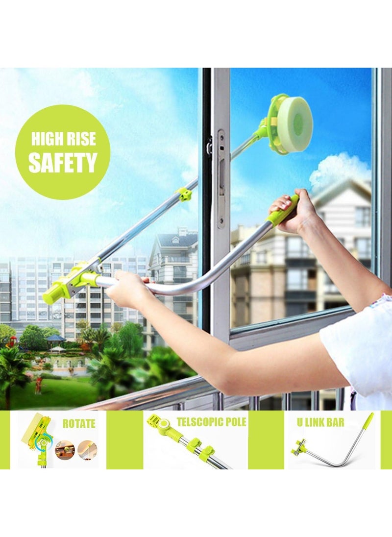 Telescopic Window Cleaner Double Faced Glass Cleaning Kit Extending Wash Head with Pole, Squeegees and Sponges