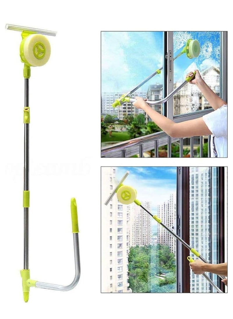 Telescopic Window Cleaner Double Faced Glass Cleaning Kit Extending Wash Head with Pole, Squeegees and Sponges